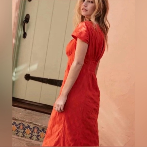 Free People Natalya Solid Midi Dress in Warm Up Red - Picture 2 of 8